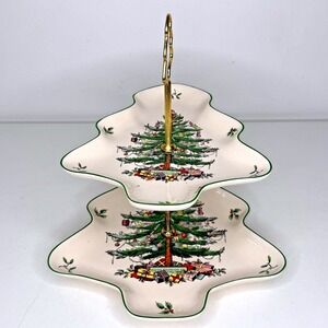 Spode Christmas Tree Sculpted 2 Tier Server Tree Shaped Serving Tray Boxed New